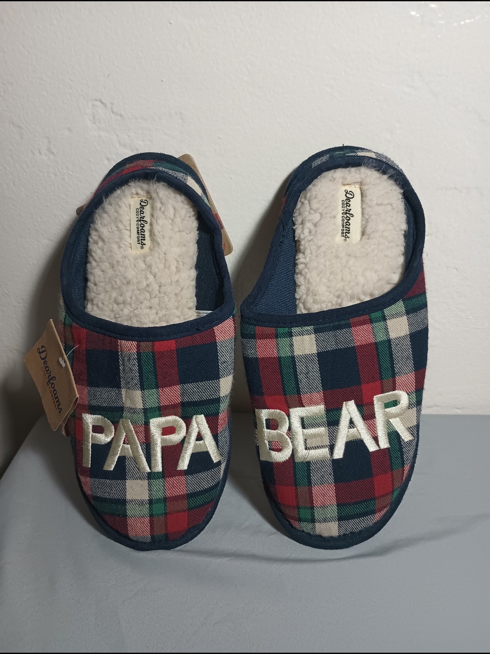 Dearfoams Cozy Comfort Memory Foam Papa Bear Slippers